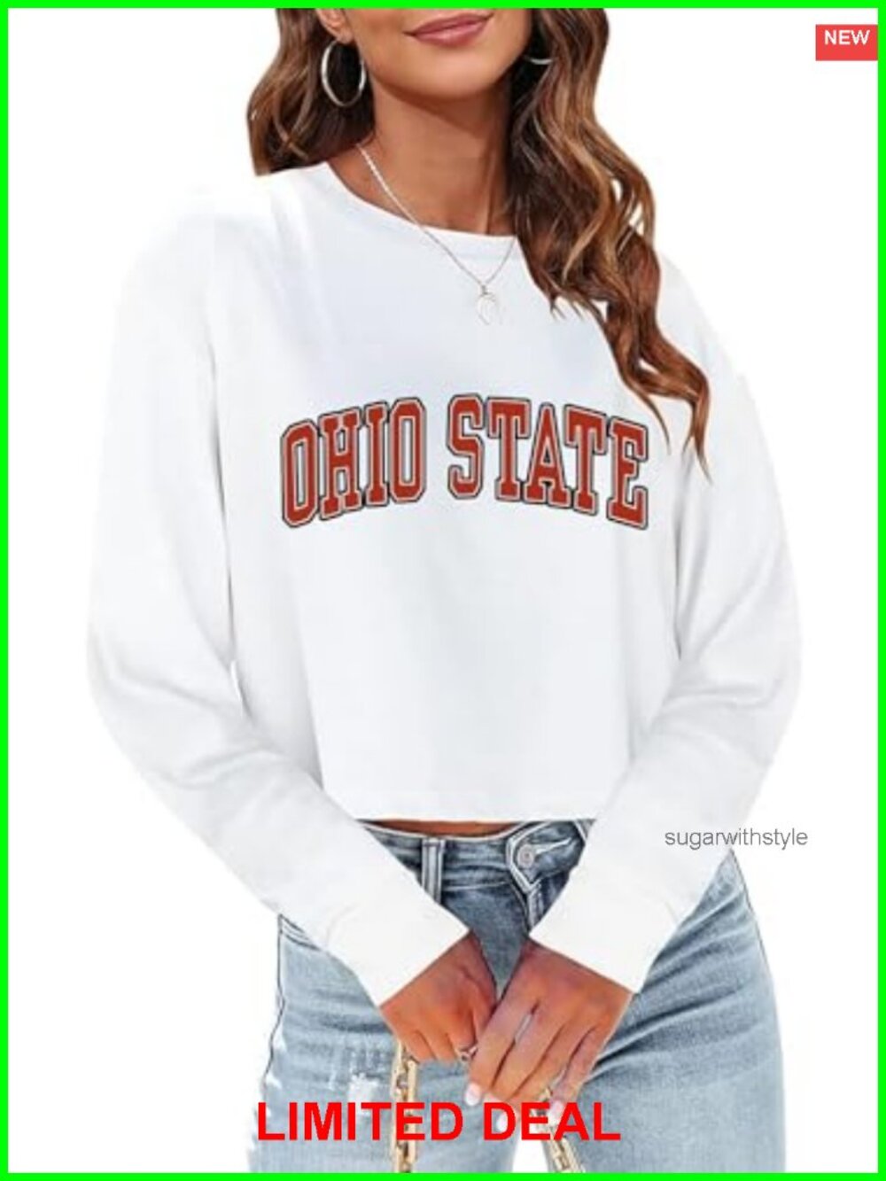Womens Graphic Cropped Sweatshirt Long Sleeve Crewneck Pullover Top